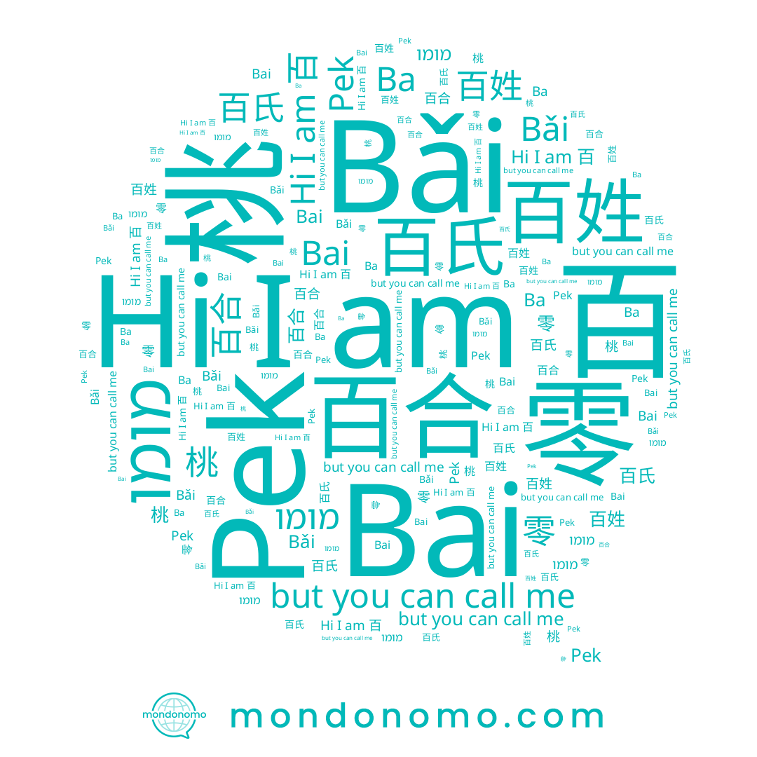 name Bai, name Ba, name Bǎi, name 百姓, name 百合, name 百氏, name מומו, name 零, name 桃, name Pek, name 百