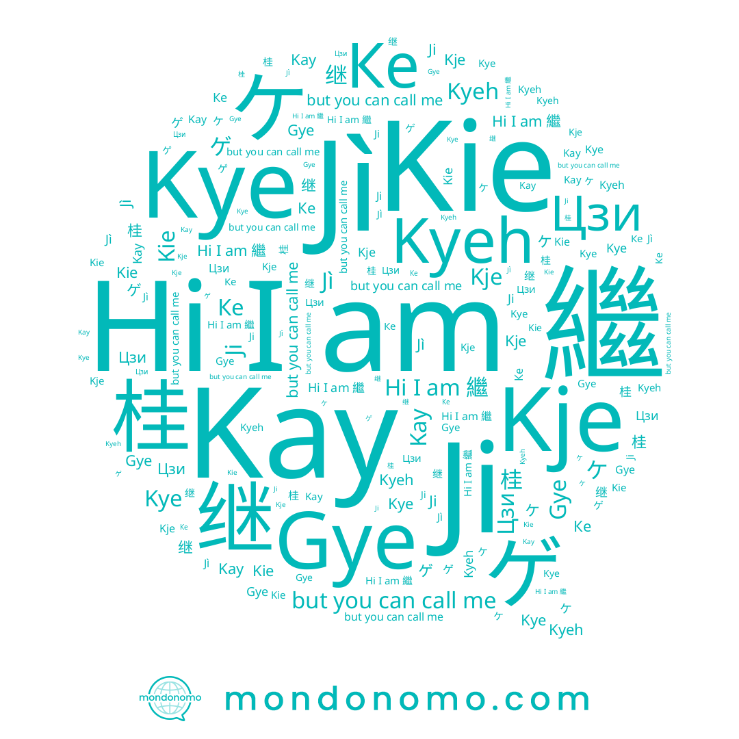 name ケ, name Цзи, name Kyeh, name Jì, name 桂, name Kye, name Ке, name ゲ, name Gye, name 继, name 繼, name Kay, name 계, name Kje, name Ji, name Kie