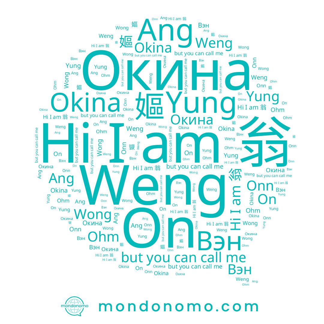name Wong, name Okina, name Вэн, name Ohm, name 翁, name Окина, name Weng, name Ang, name Onn, name Yung, name 嫗, name On