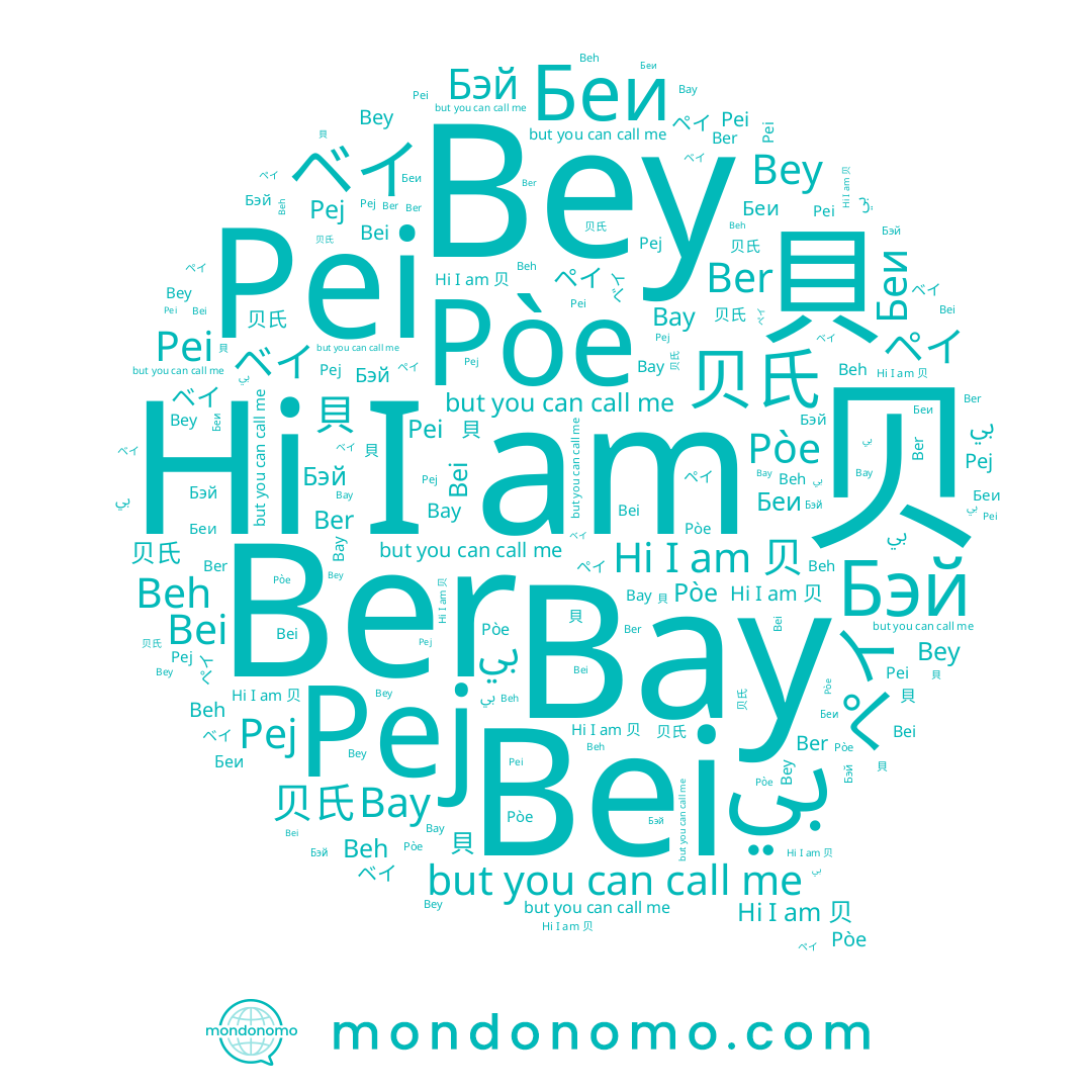 name Pòe, name ペイ, name Беи, name Bey, name Бэй, name Ber, name Bay, name Pej, name 贝, name بي, name 貝, name Beh, name ベイ, name 贝氏, name Pei, name Bei