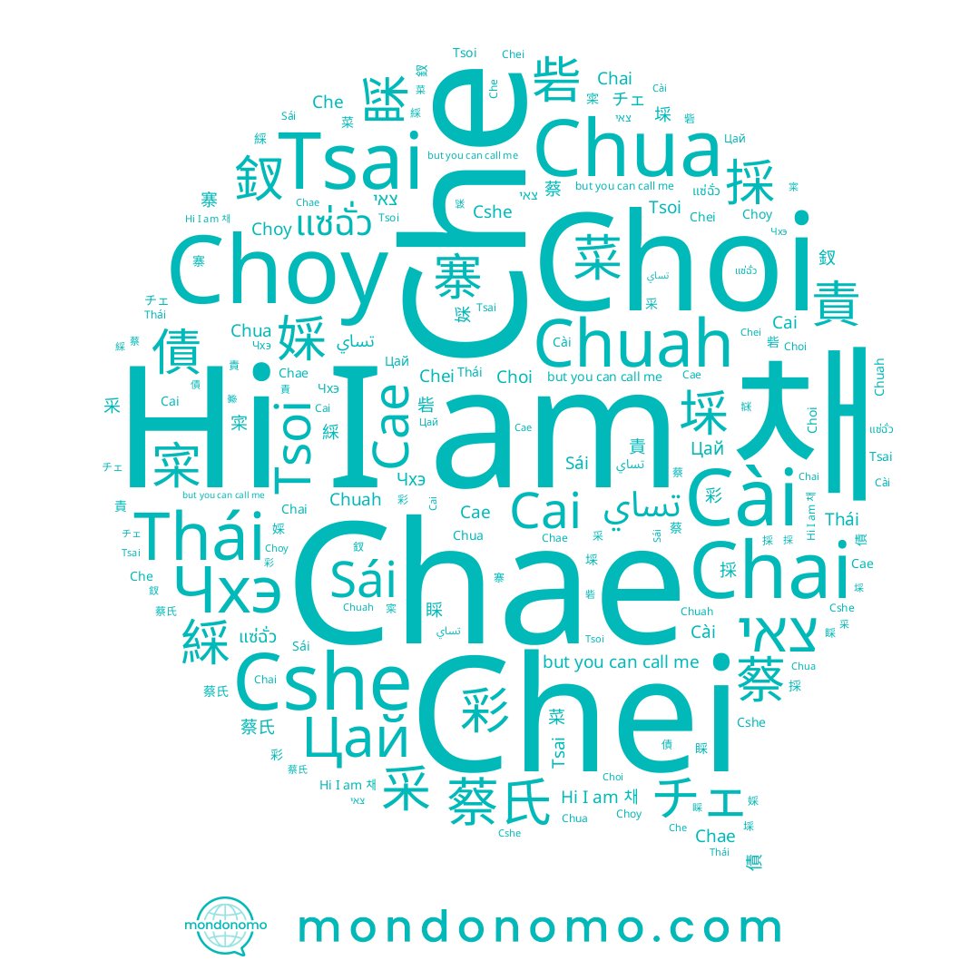 name 棌, name Цай, name 寀, name チェ, name 寨, name 菜, name צאי, name 蔡, name 蔡氏, name Choy, name 采, name تساي, name 彩, name Chai, name 睬, name 責, name Chae, name Che, name 綵, name Cài, name Chua, name Cai, name Tsoi, name 砦, name 채, name Чхэ, name Sái, name Choi, name 釵, name 採, name Thái, name 債, name 琗, name Chei, name Cshe, name แซ่ฉั่ว, name Chuah, name Tsai, name 埰, name 婇