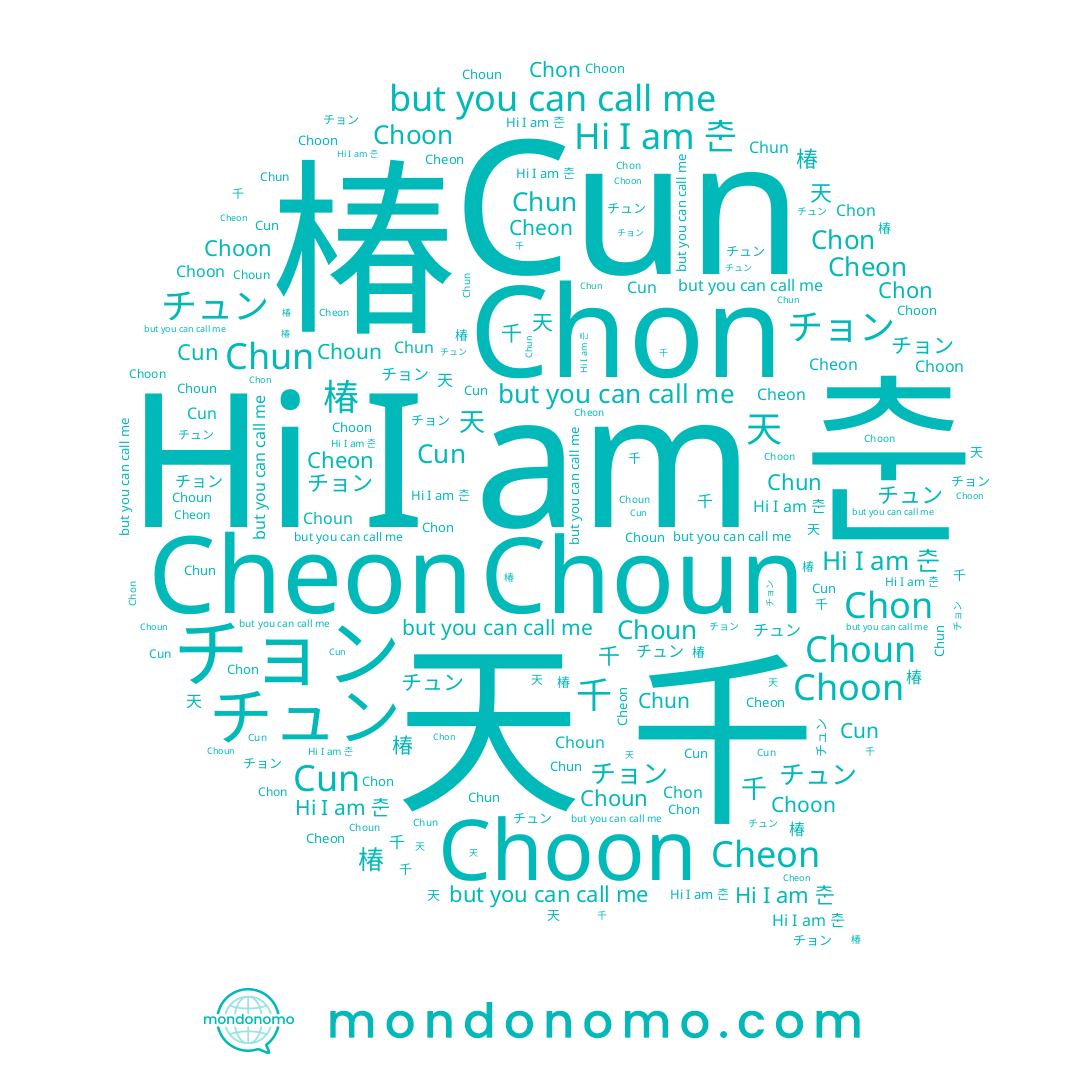 name Chon, name 椿, name Choon, name Choun, name 천, name チュン, name Chun, name 춘, name Cheon, name Cun, name 千, name チョン, name 天
