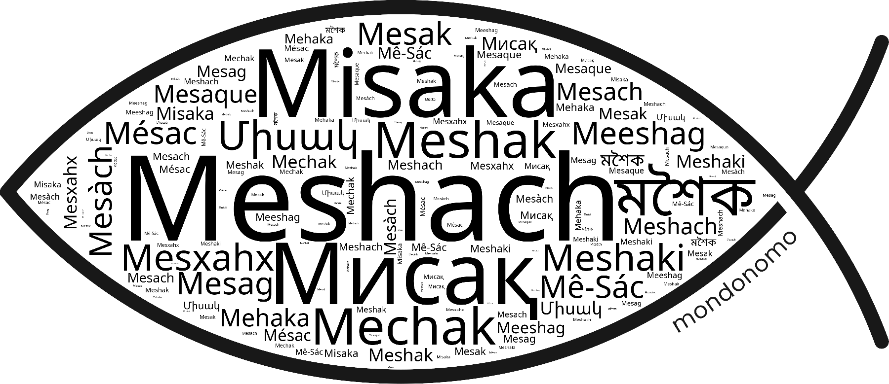Name Meshach in the world's Bibles